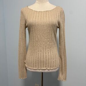 PILCRO‎ Anthropologie Ribbed Shimmer scoop neck top Size S
